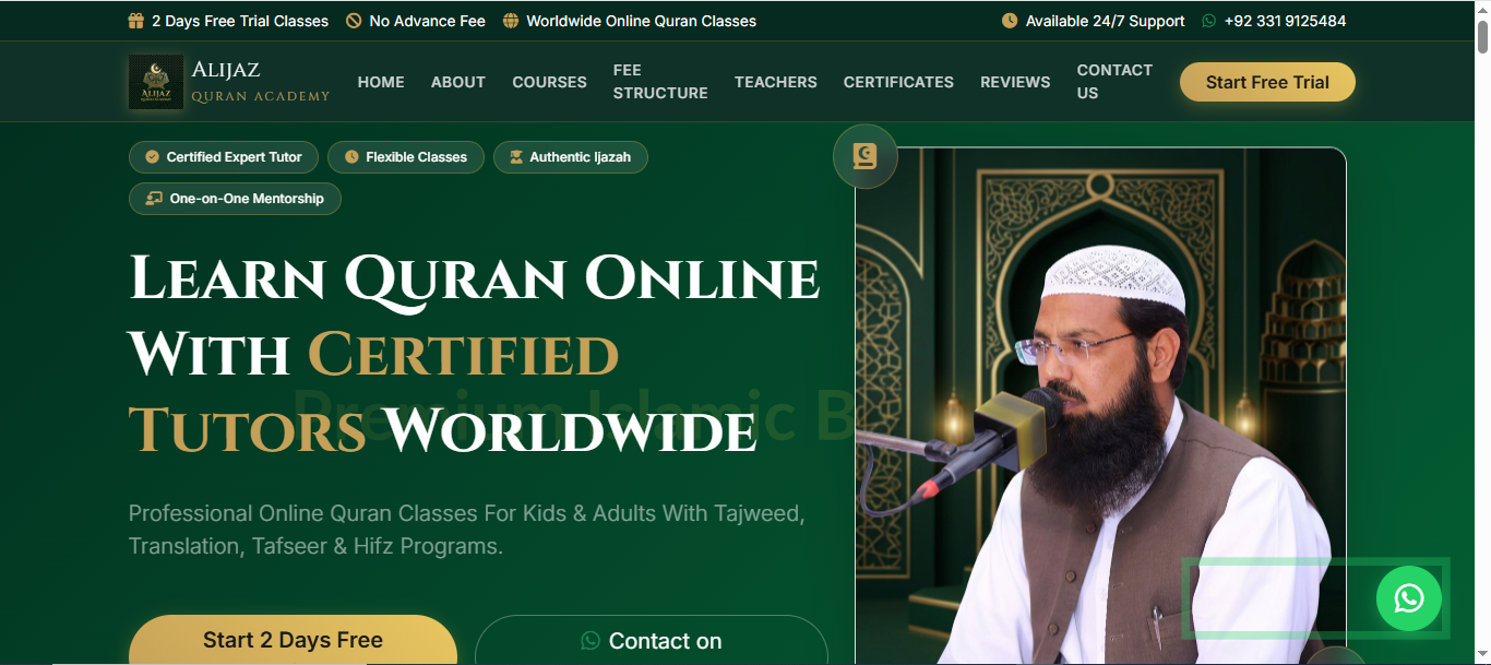Ali Jaz Quran Academy Website - Online Quran Learning Platform with SEO Optimized Design